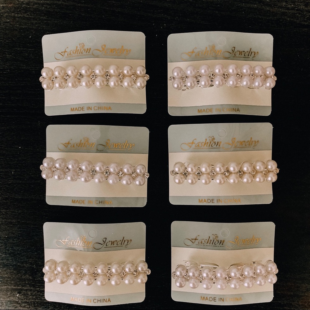6 pearl hair clips